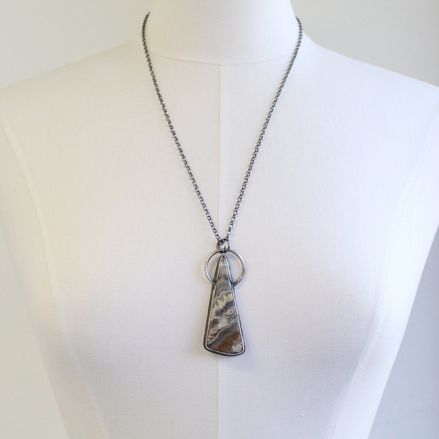 Handmade Sterling Silver Crazy Lace Agate Pendant Necklace
