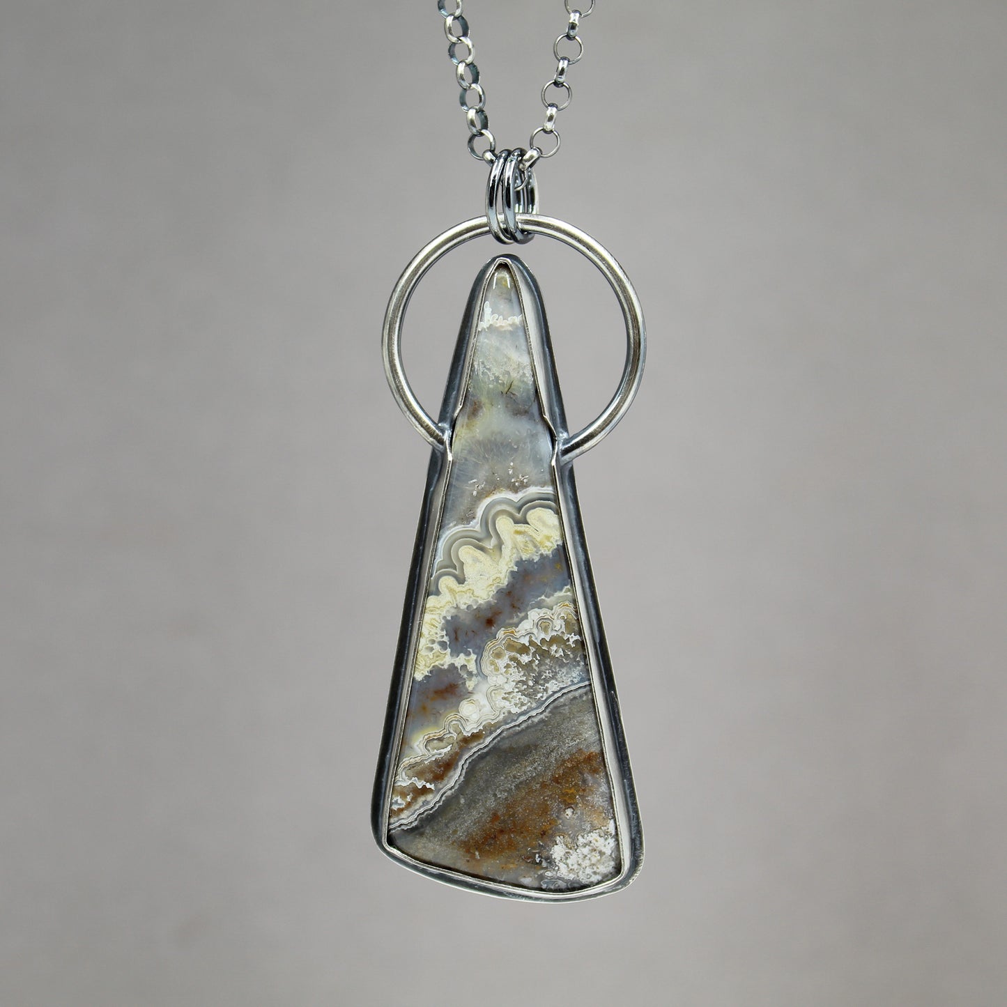 Handmade Sterling Silver Crazy Lace Agate Pendant Necklace