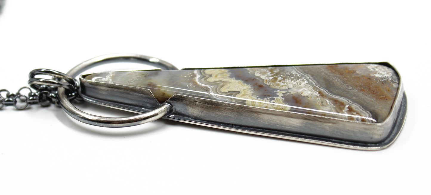 Handmade Sterling Silver Crazy Lace Agate Pendant Necklace