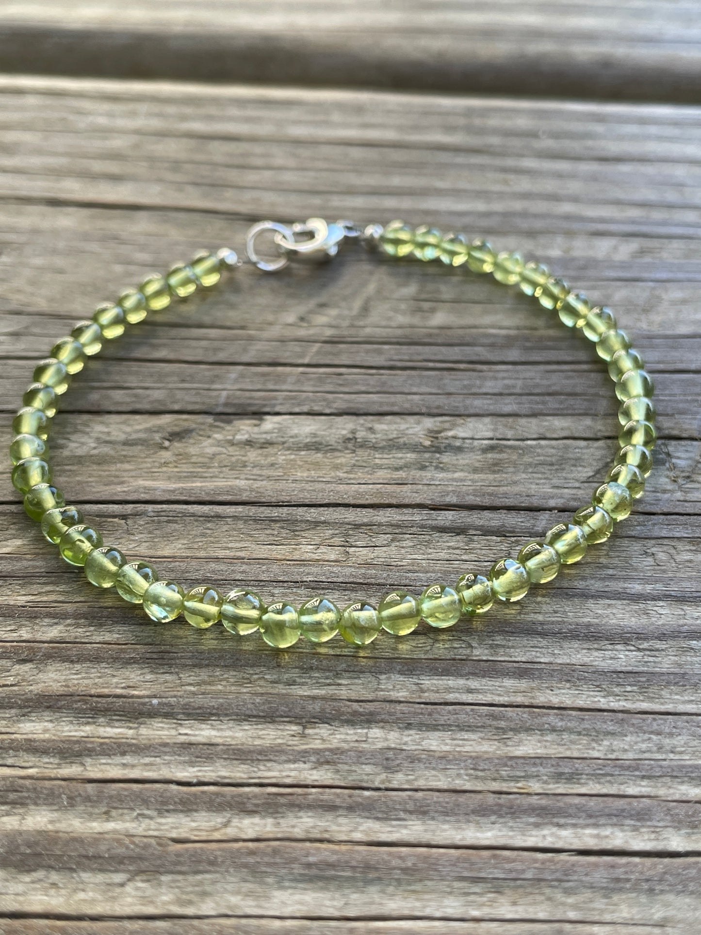 Peridot Bracelet with Lobster Clasp, Small 4mm Beads