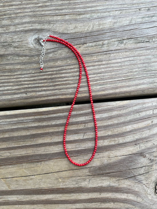 Red Coral Choker Necklace, Tiny 2mm Bright Red Gemstone Necklace
