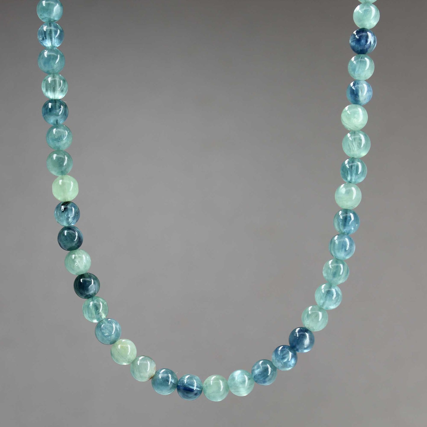 Kyanite Necklace, 5mm Blue Green Genuine Kyanite Bead Necklace Strand