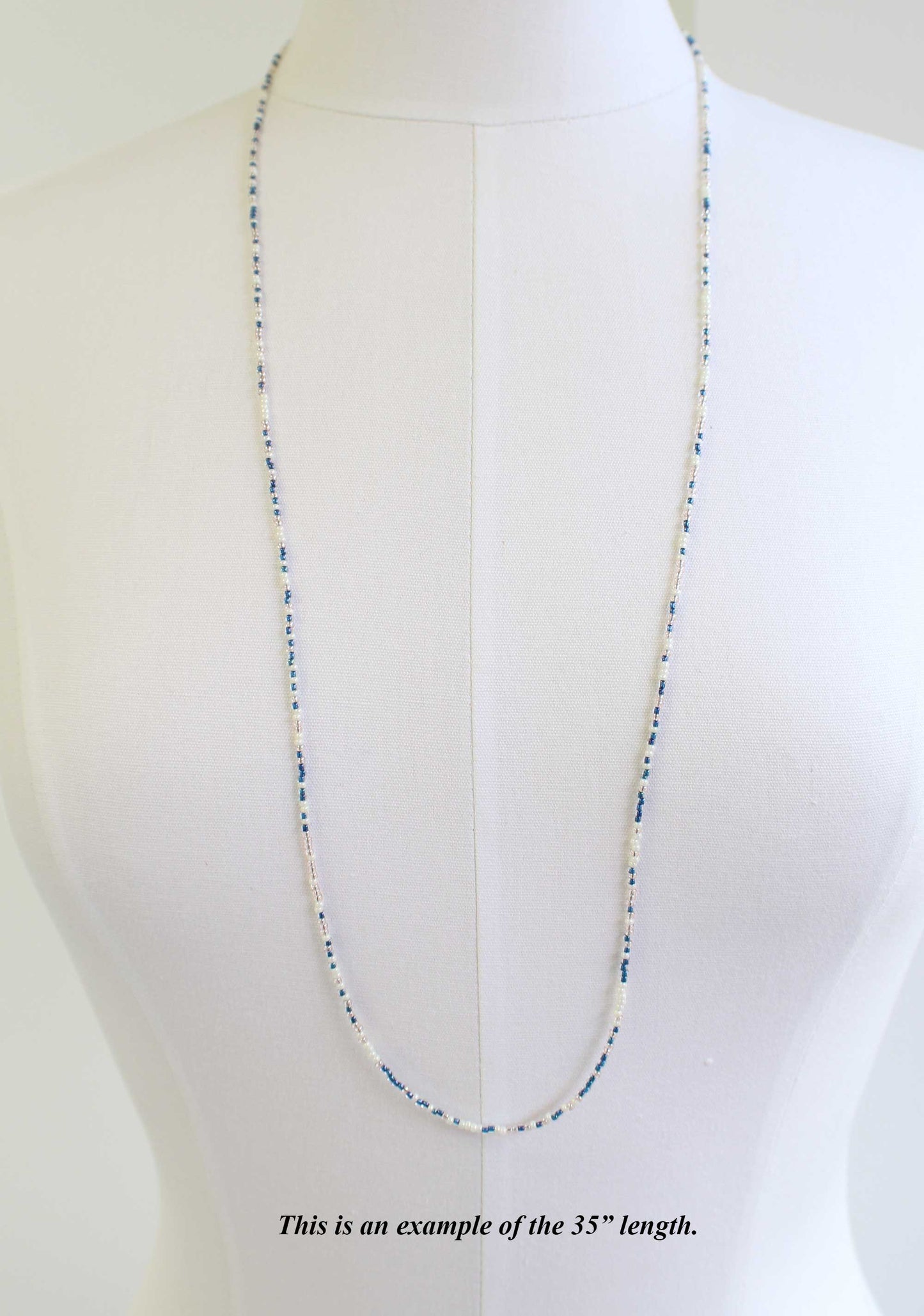 Blue and White Pearl Color Seed Bead Necklace