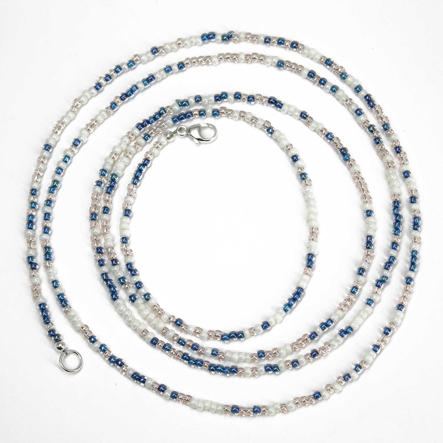 Blue and White Pearl Color Seed Bead Necklace