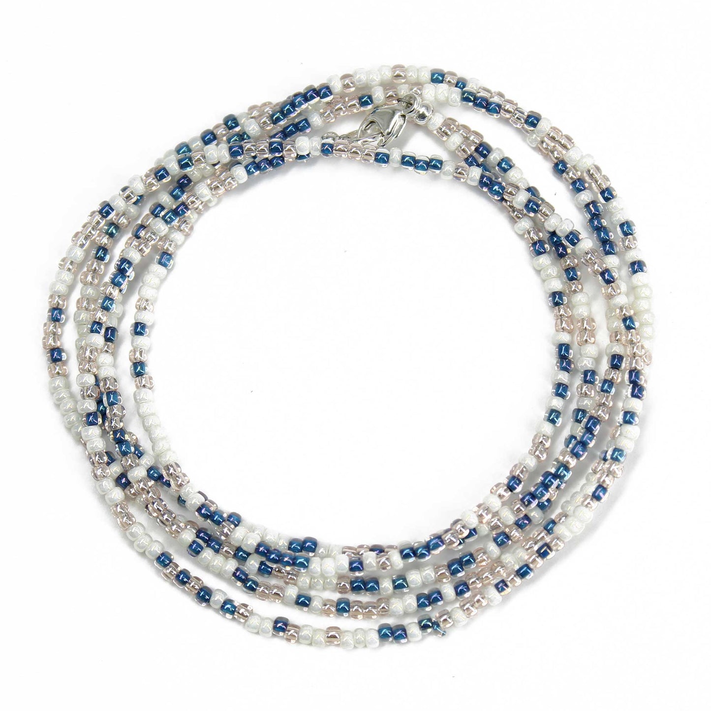 Blue and White Pearl Color Seed Bead Necklace
