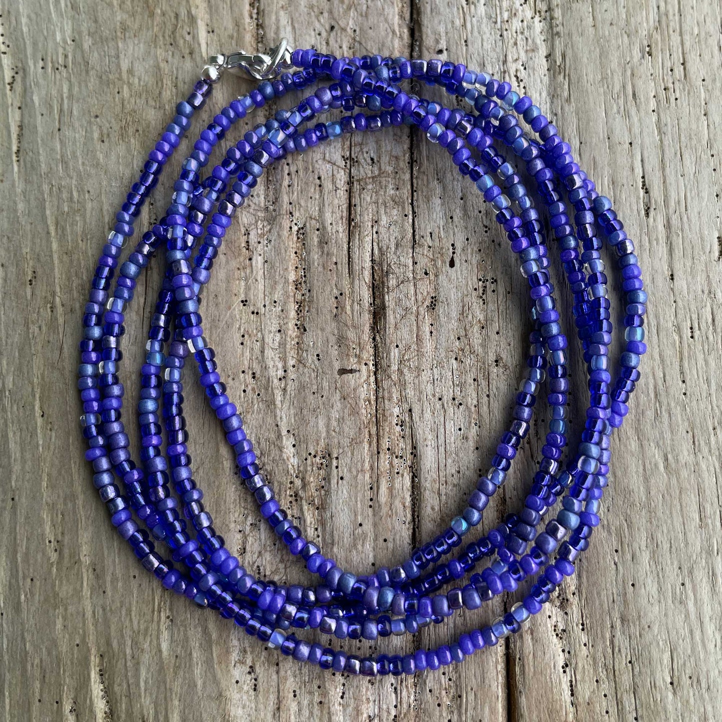 Indigo and Iolite Purple Seed Bead Necklace, Thin 1.5mm Single Strand