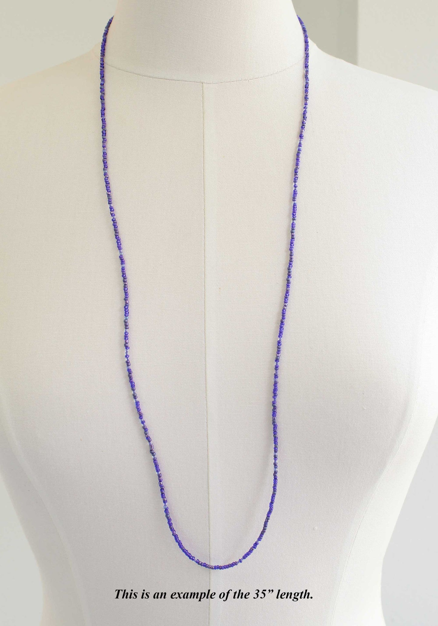 Indigo and Iolite Purple Seed Bead Necklace, Thin 1.5mm Single Strand 35