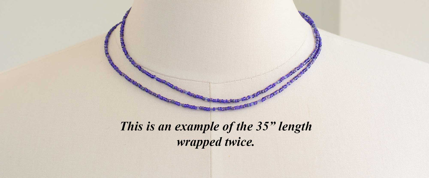 Indigo and Iolite Purple Seed Bead Necklace, Thin 1.5mm Single Strand 35