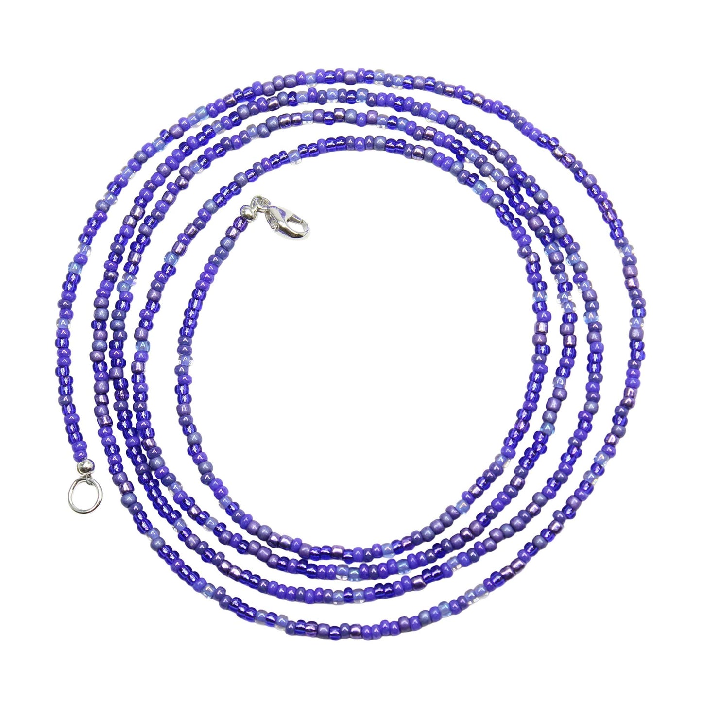 Indigo and Iolite Purple Seed Bead Necklace, Thin 1.5mm Single Strand