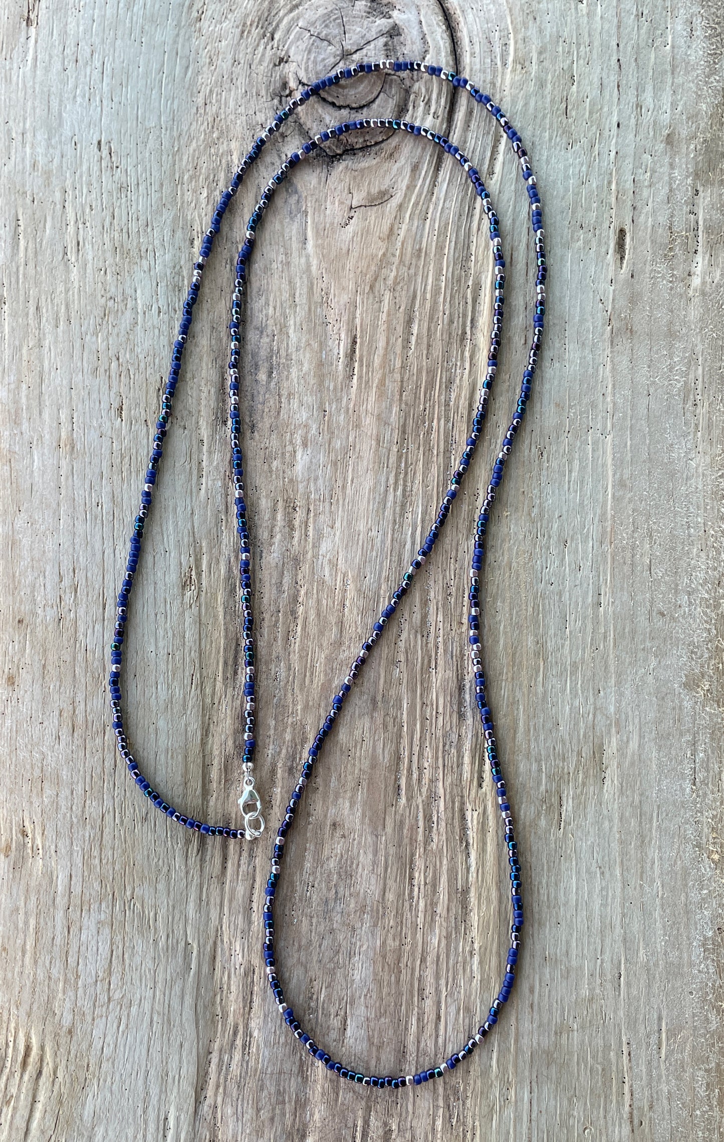 Iris Dark Blue Seed Bead Necklace