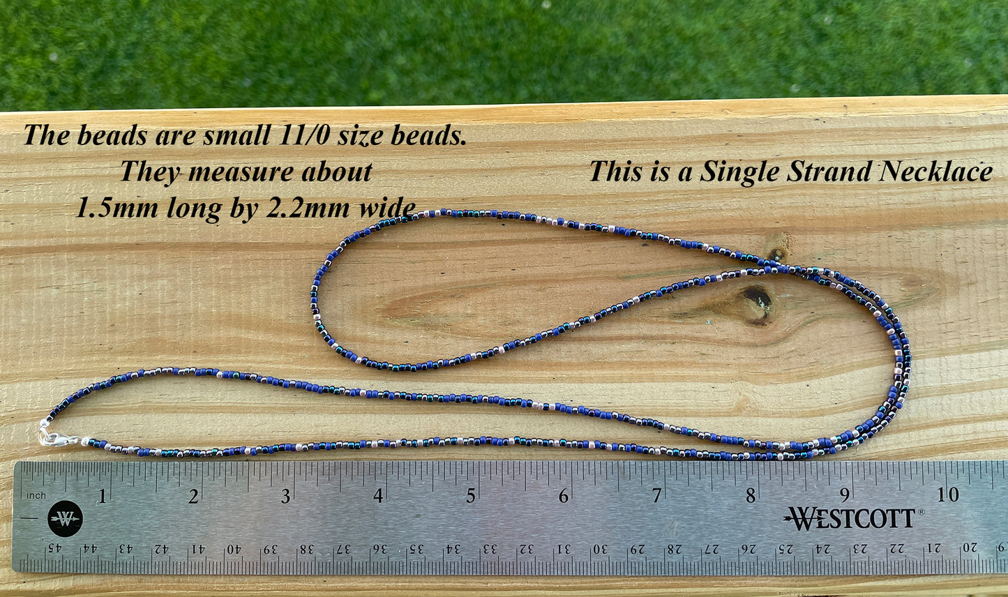 Iris Dark Blue Seed Bead Necklace