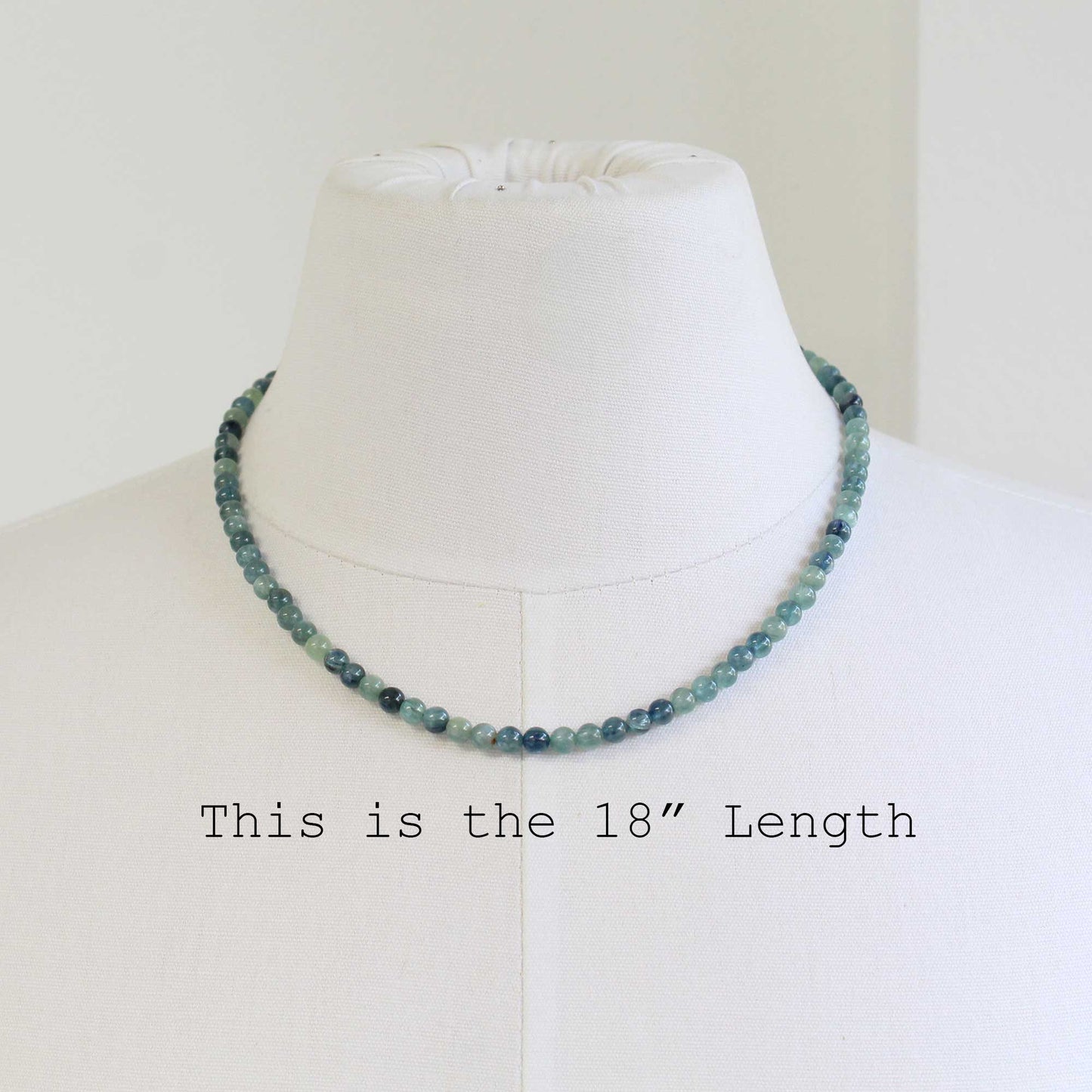 Kyanite Necklace, 5mm Blue Green Genuine Kyanite Bead Necklace Strand