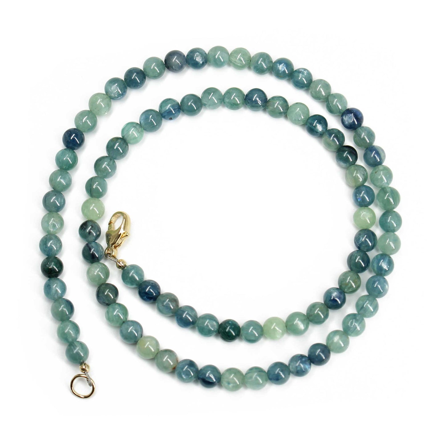 Kyanite Necklace, 5mm Blue Green Genuine Kyanite Bead Necklace Strand