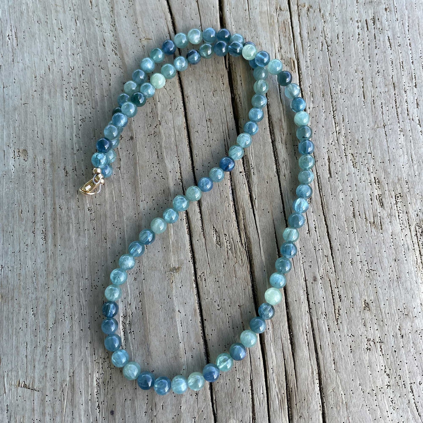 Kyanite Necklace, 5mm Blue Green Genuine Kyanite Bead Necklace Strand