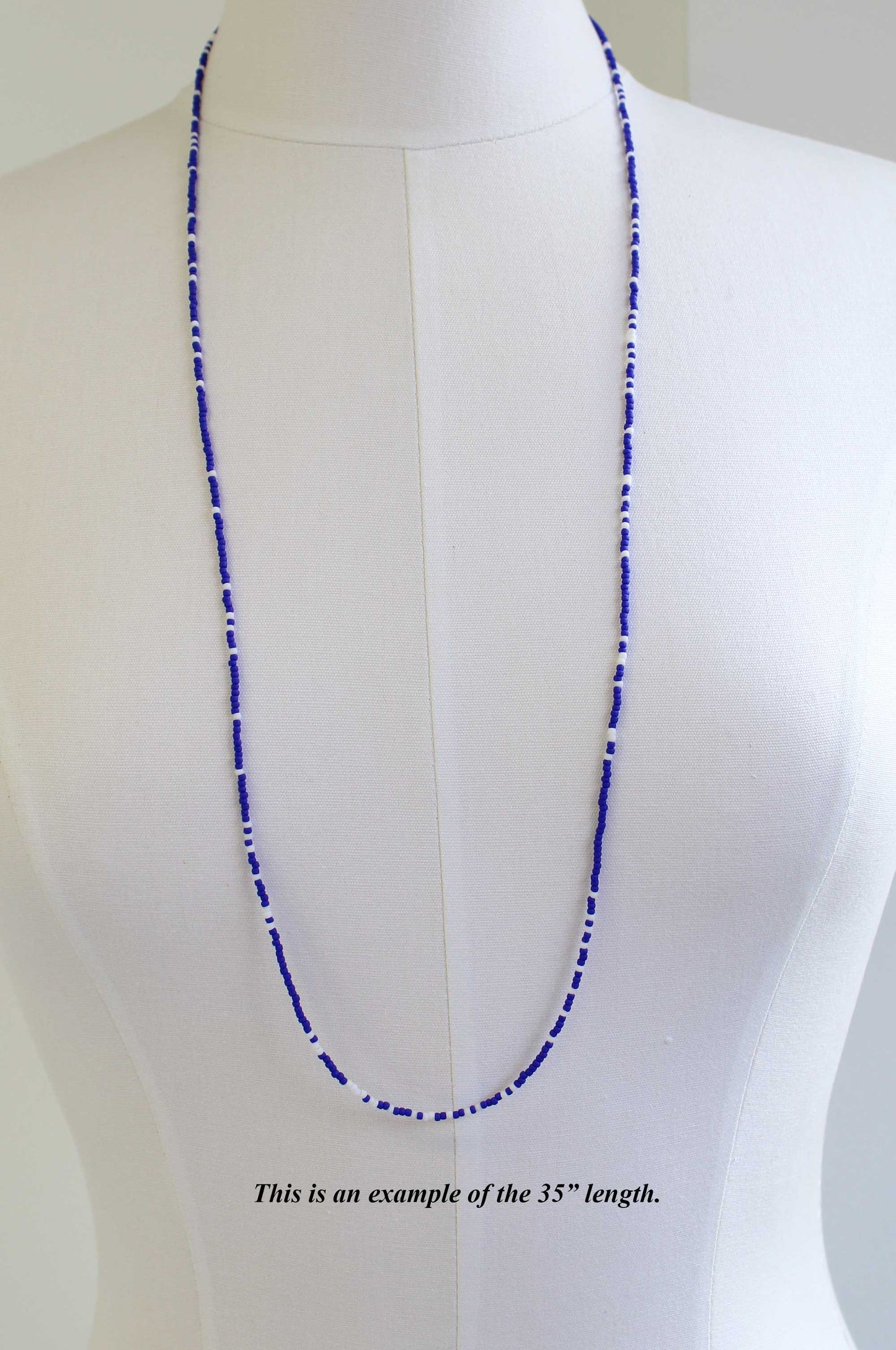 Frosted Navy Blue and White Seed Bead Necklace