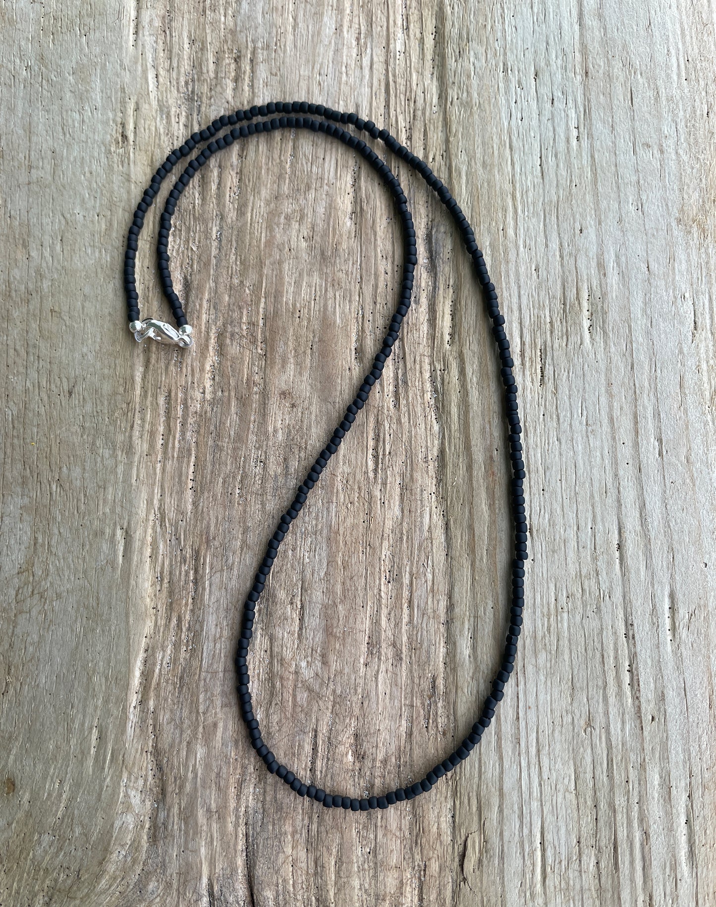 Matte Black Seed Bead Necklace, Thin 1.5mm Single Strand