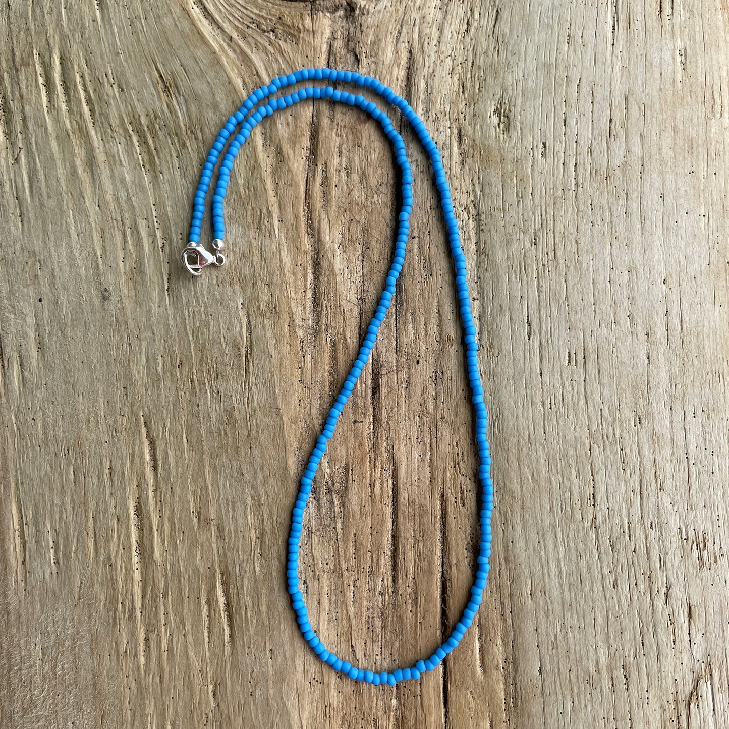 Matte Dark Sky Blue Seed Bead Necklace