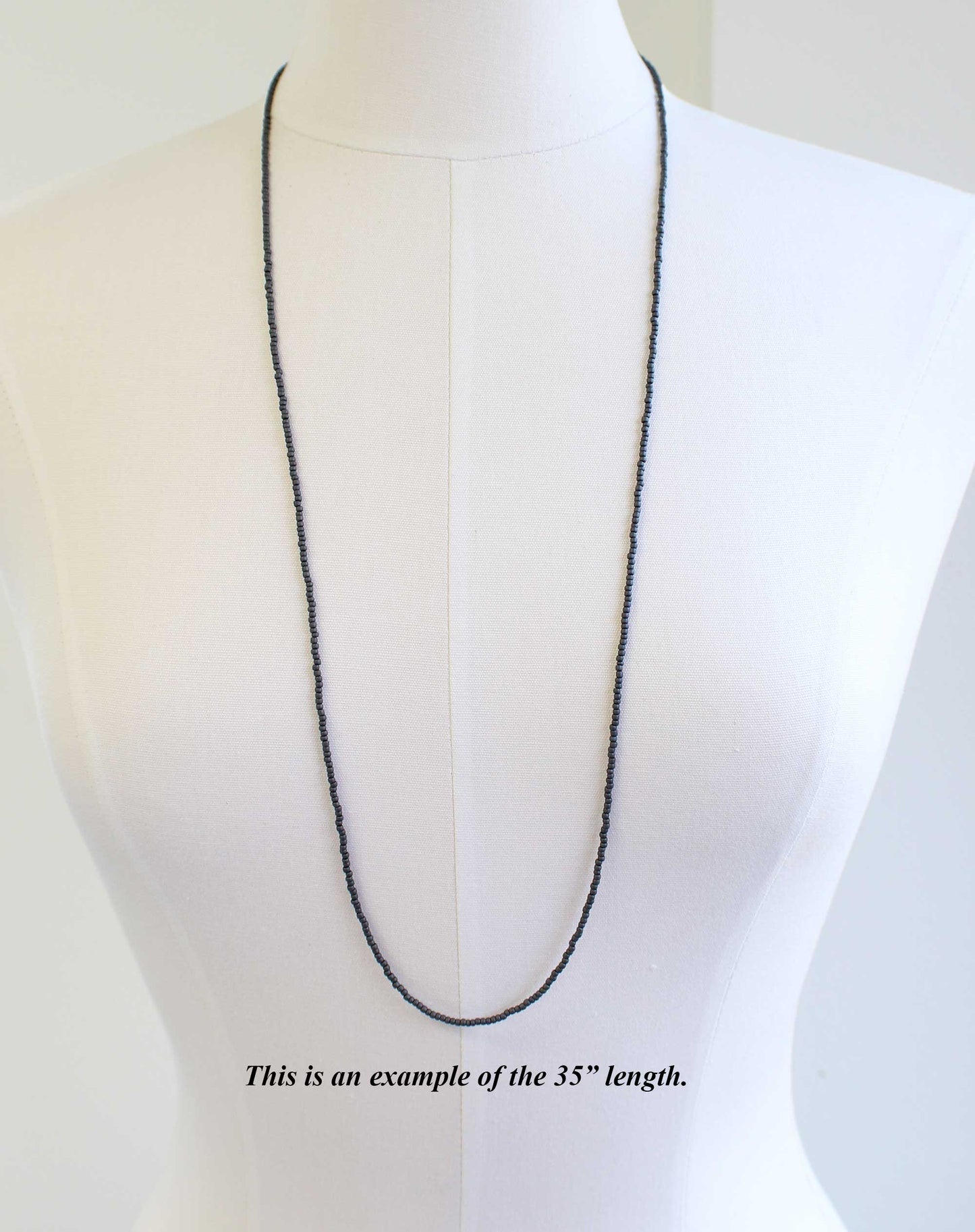 Matte Opaque Grey Seed Bead Necklace, Thin 1.5mm Single Strand