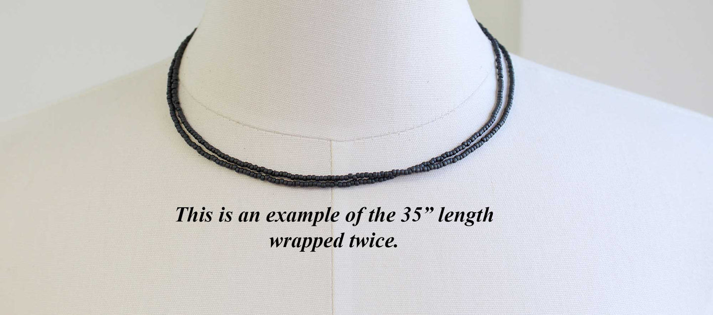 Matte Opaque Grey Seed Bead Necklace, Thin 1.5mm Single Strand