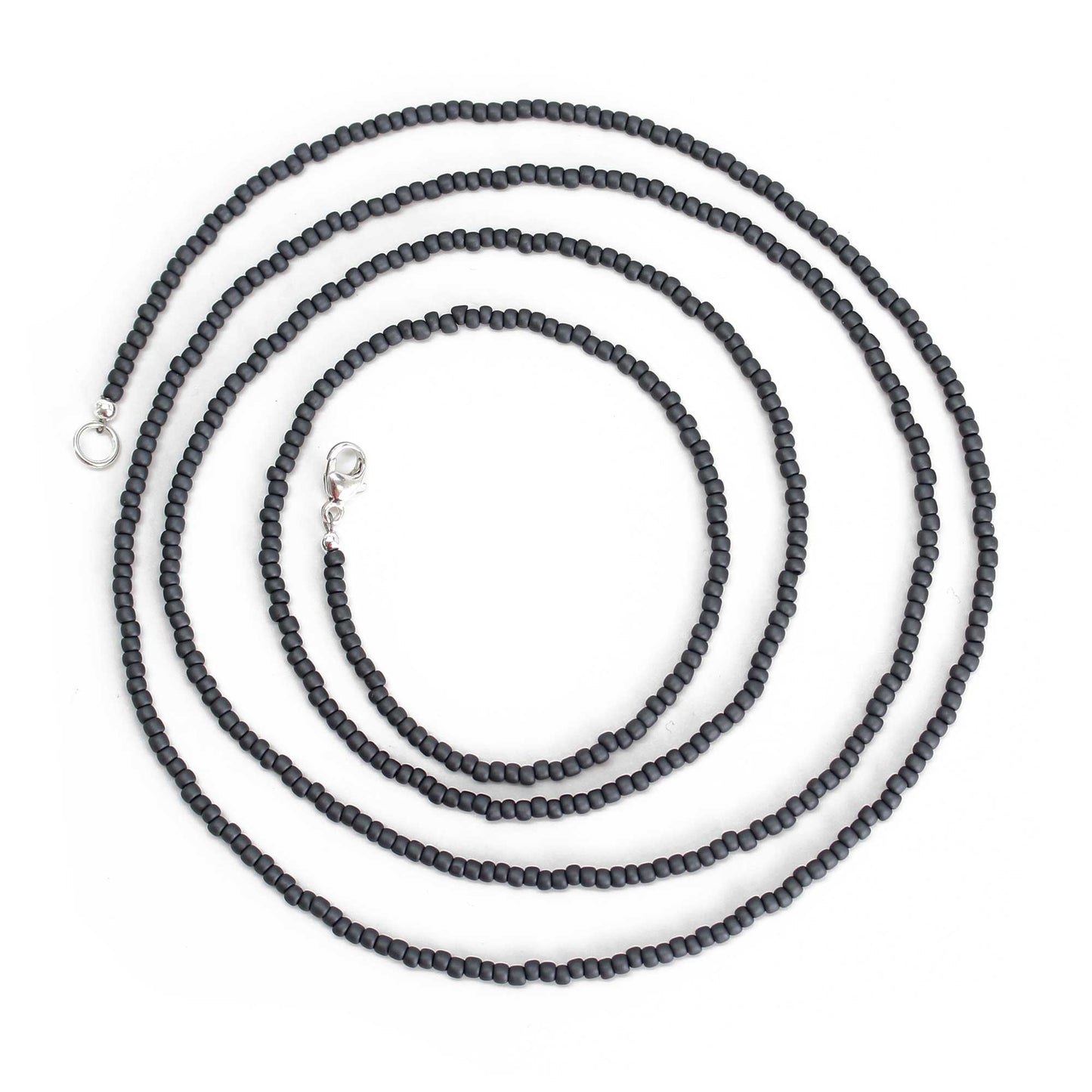 Matte Opaque Grey Seed Bead Necklace, Thin 1.5mm Single Strand