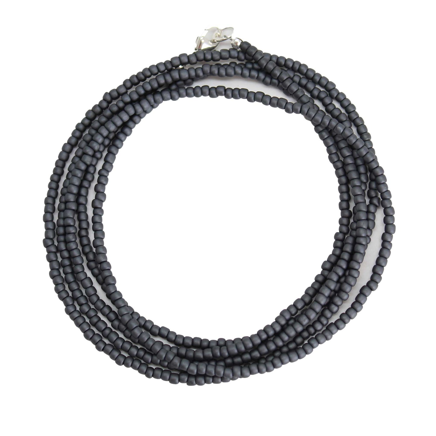 Matte Opaque Grey Seed Bead Necklace, Thin 1.5mm Single Strand