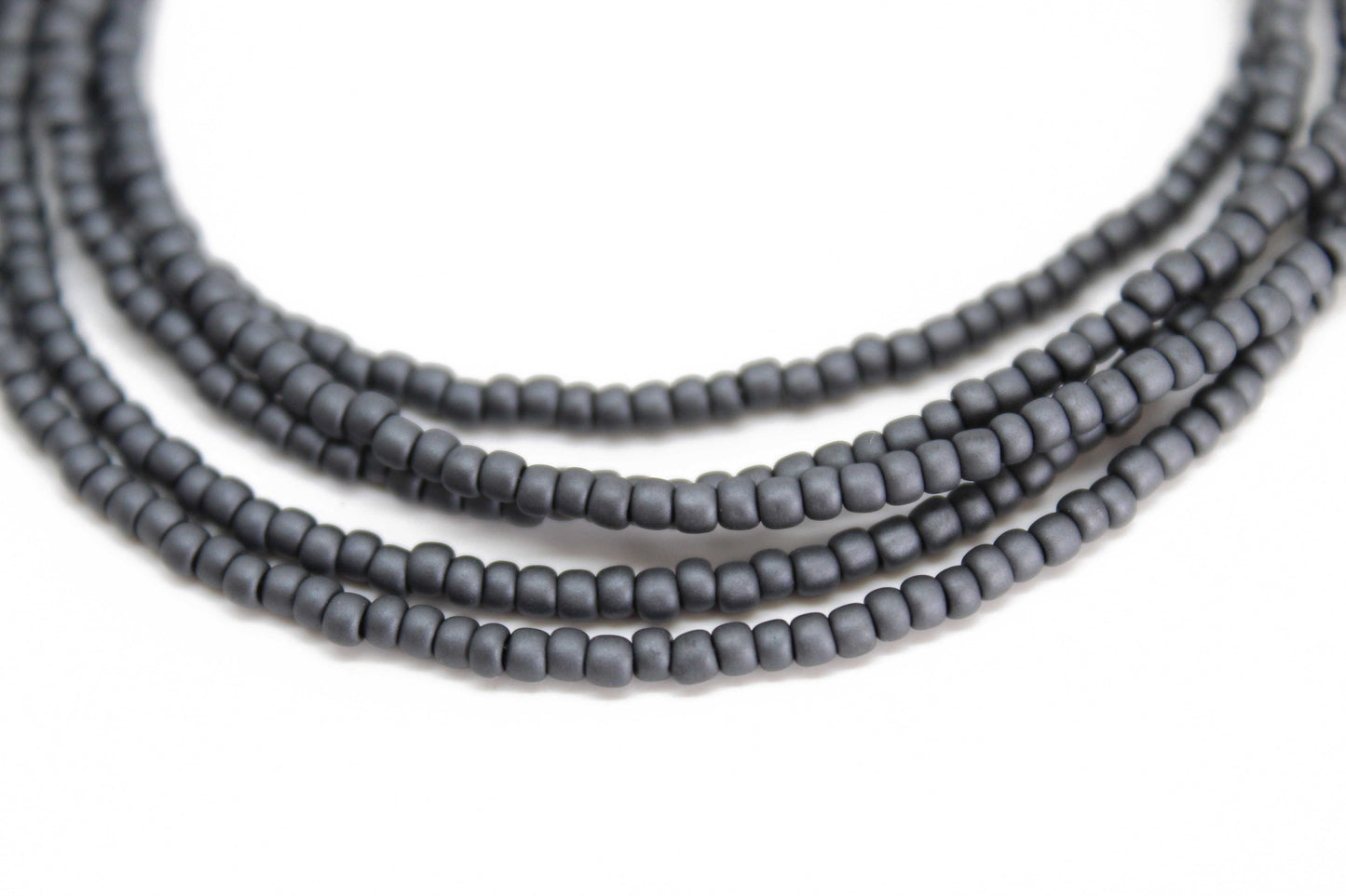 Matte Opaque Grey Seed Bead Necklace, Thin 1.5mm Single Strand