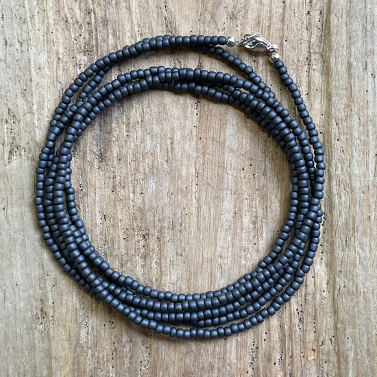 Matte Opaque Grey Seed Bead Necklace, Thin 1.5mm Single Strand