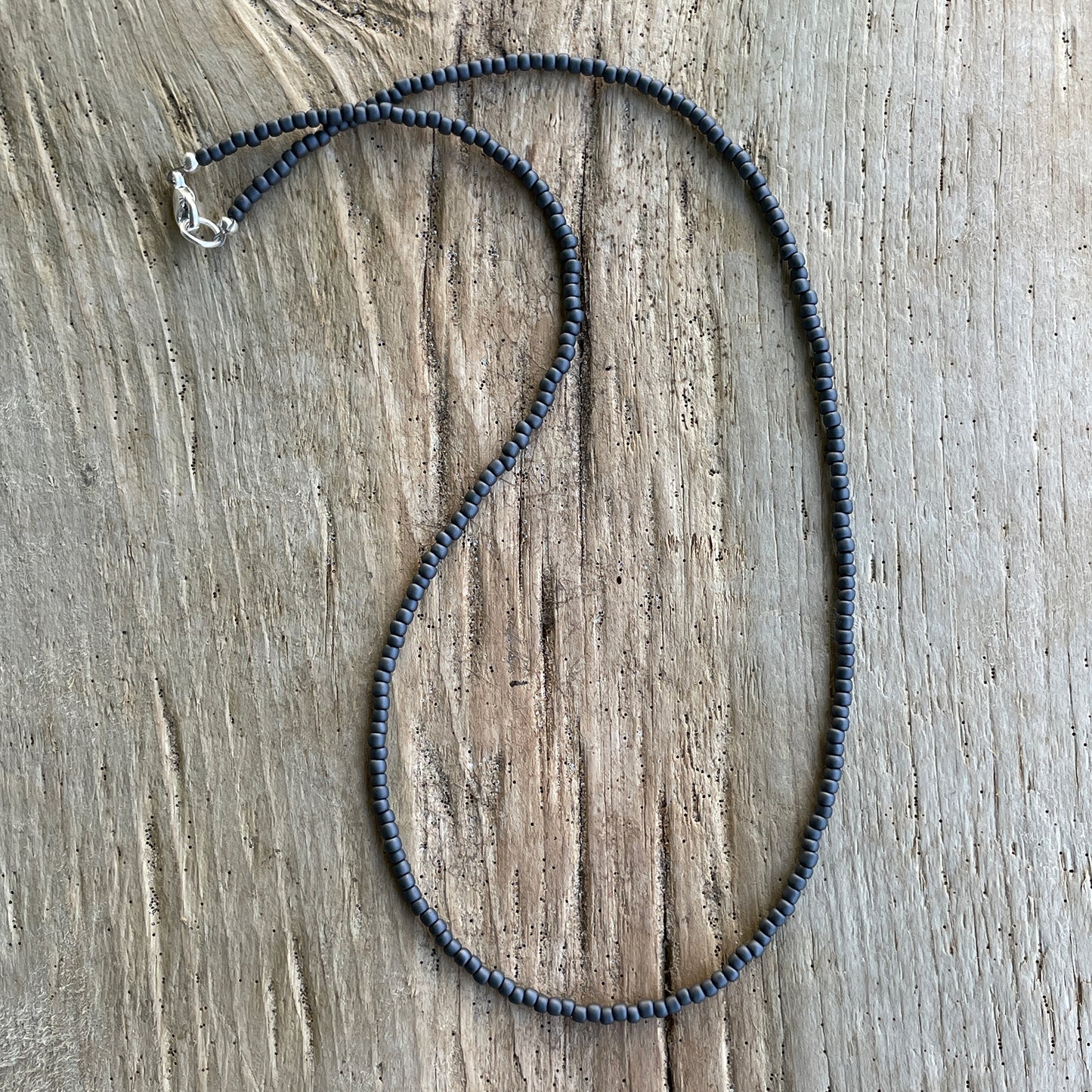 Matte Opaque Grey Seed Bead Necklace