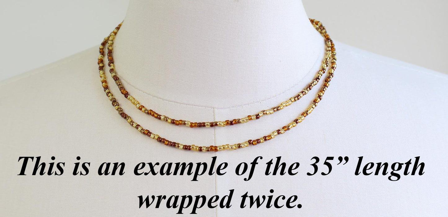Mixed Gold Copper Bronze Seed Bead Necklace, Thin