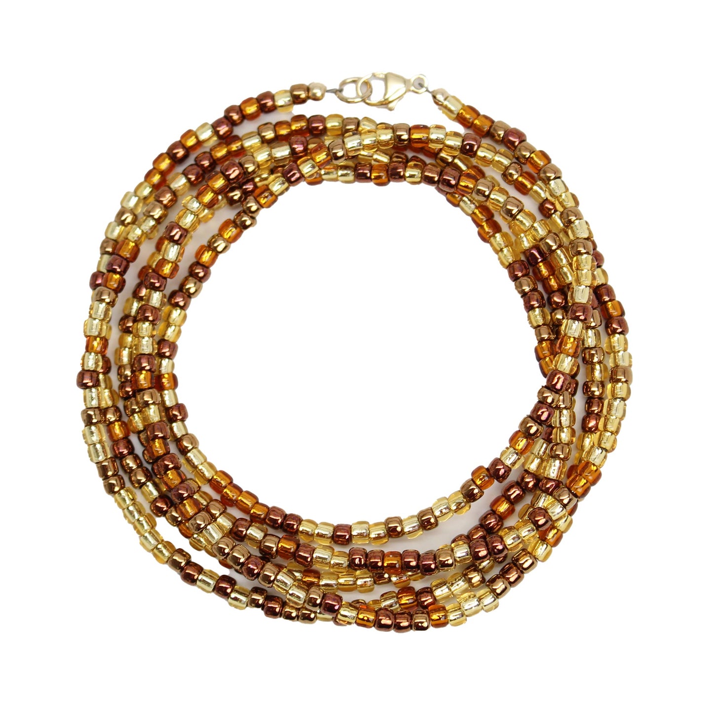 Mixed Gold Copper Bronze Seed Bead Necklace, Thin