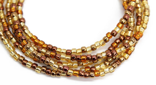 Mixed Gold Copper Bronze Seed Bead Necklace, Thin