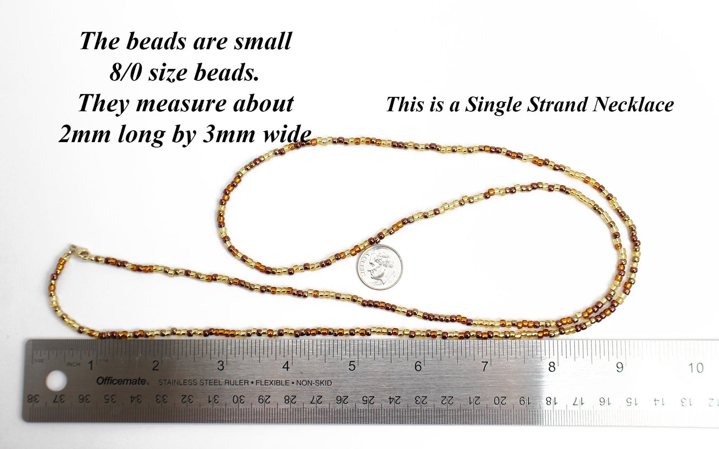 Mixed Gold Copper Bronze Seed Bead Necklace, Thin