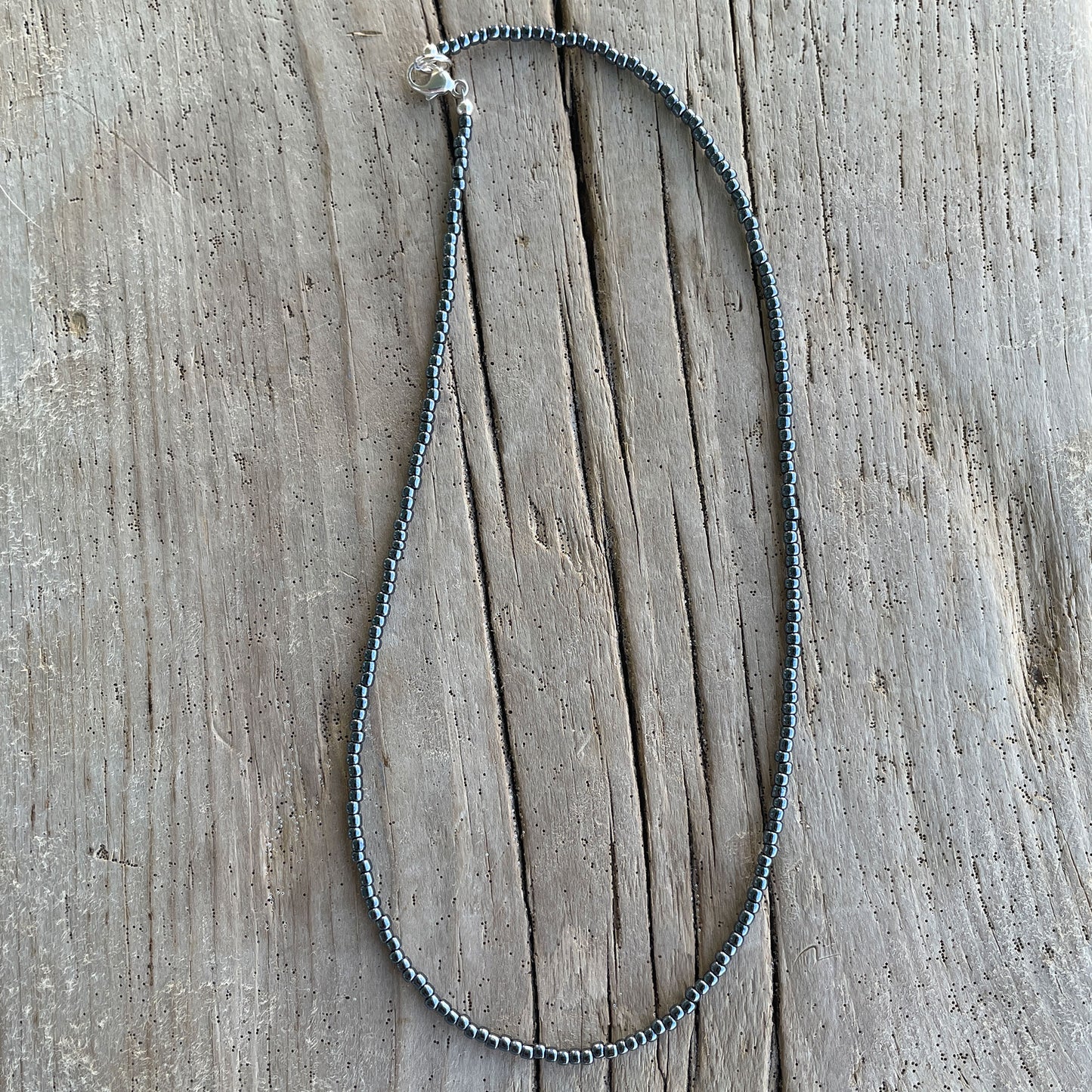 Metallic Hematite Glass Seed Bead Necklace