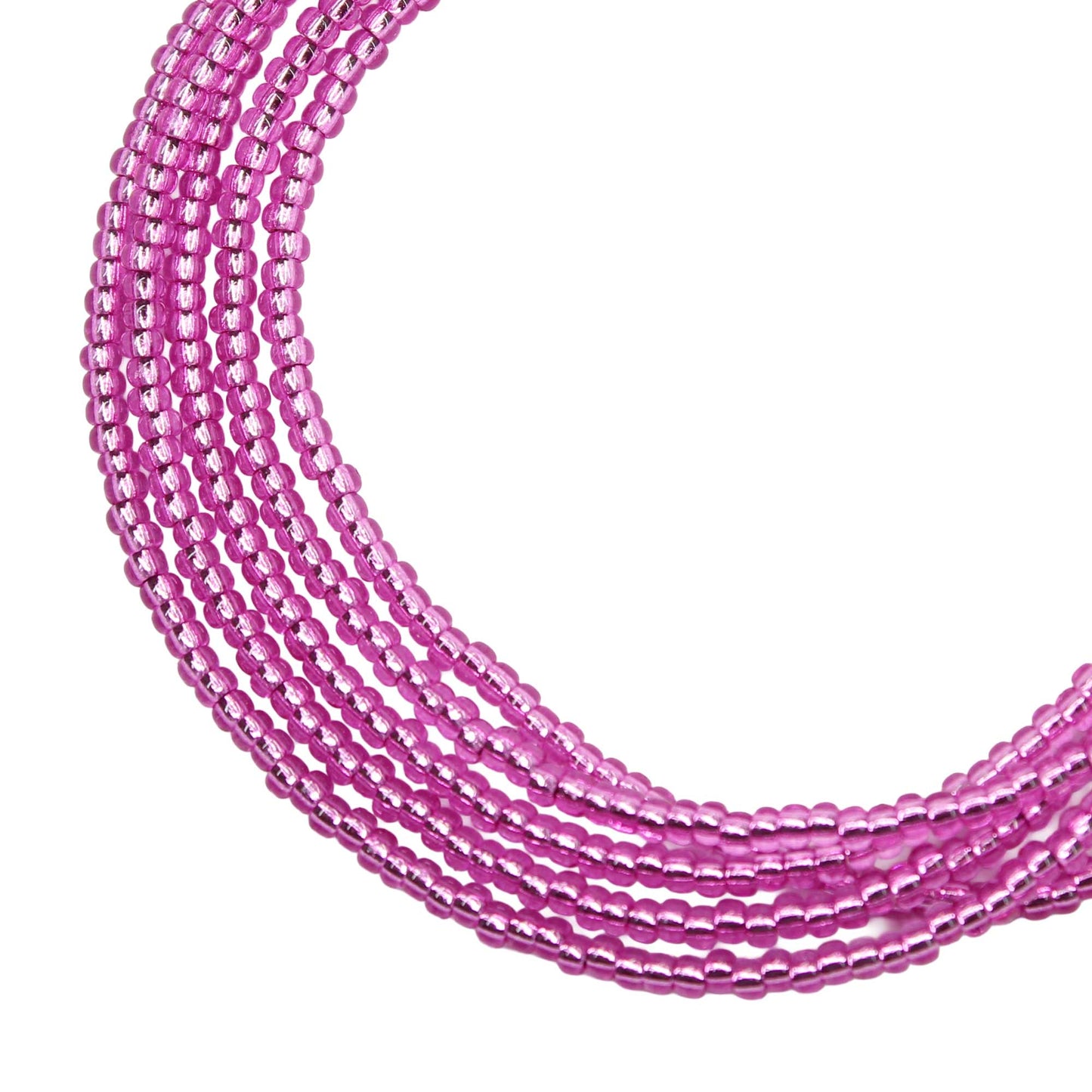 Metallic Pink Parfait Seed Bead Necklace, Thin 1.5mm Single Strand Beaded Necklace