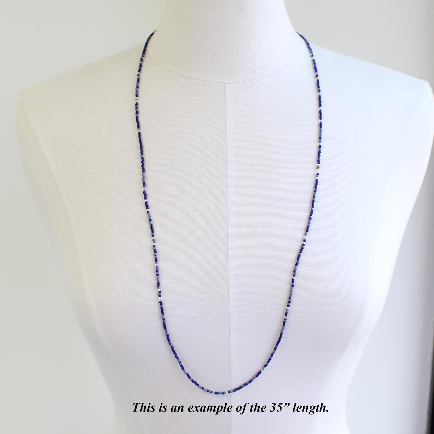 Multi Color Blue Seed Bead Necklace, Thin 1.5mm Single Strand