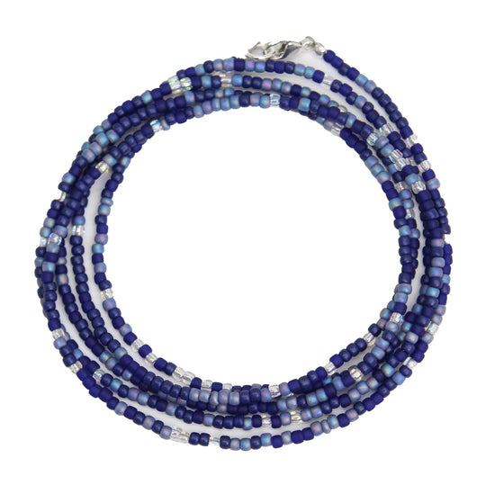 Multi Color Blue Seed Bead Necklace, Thin 1.5mm Single Strand