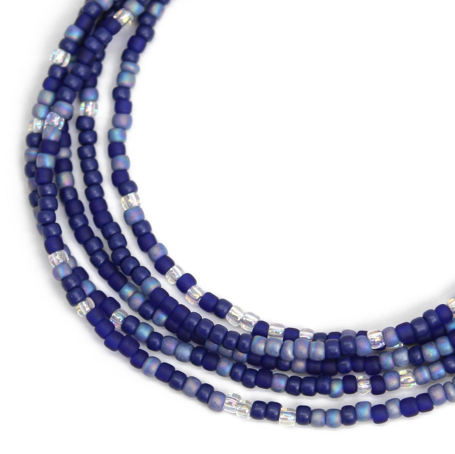 Multi Color Blue Seed Bead Necklace, Thin 1.5mm Single Strand