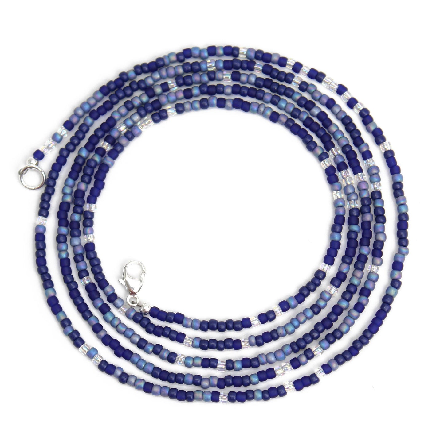 Multi Color Blue Seed Bead Necklace, Thin 1.5mm Single Strand