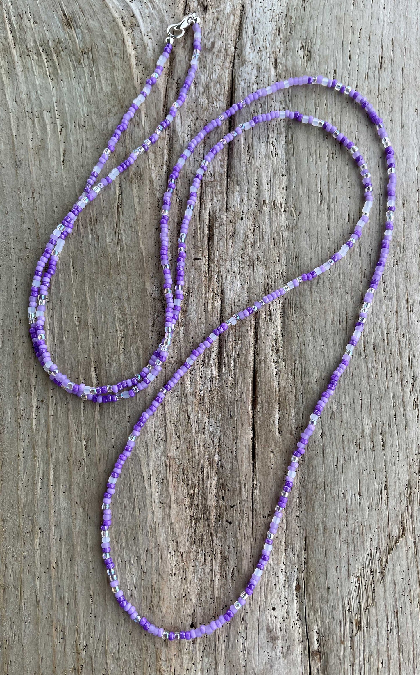 Long Purple Seed Bead Necklace