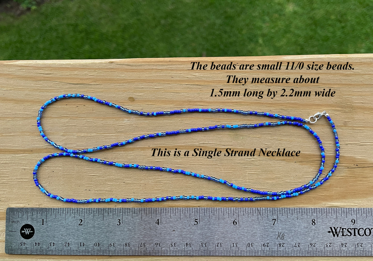 Multi Color Blue Seed Bead Necklace