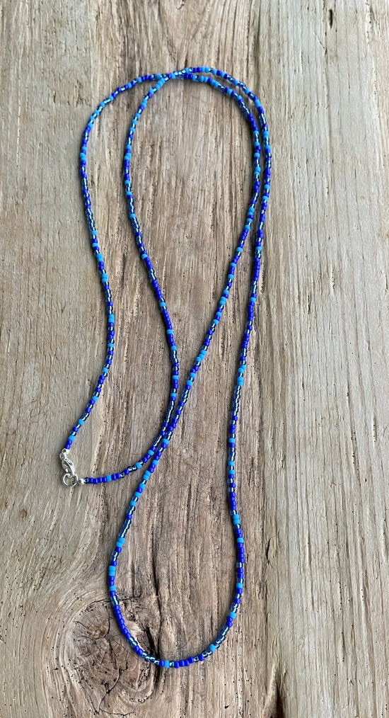 Multi Color Blue Seed Bead Necklace