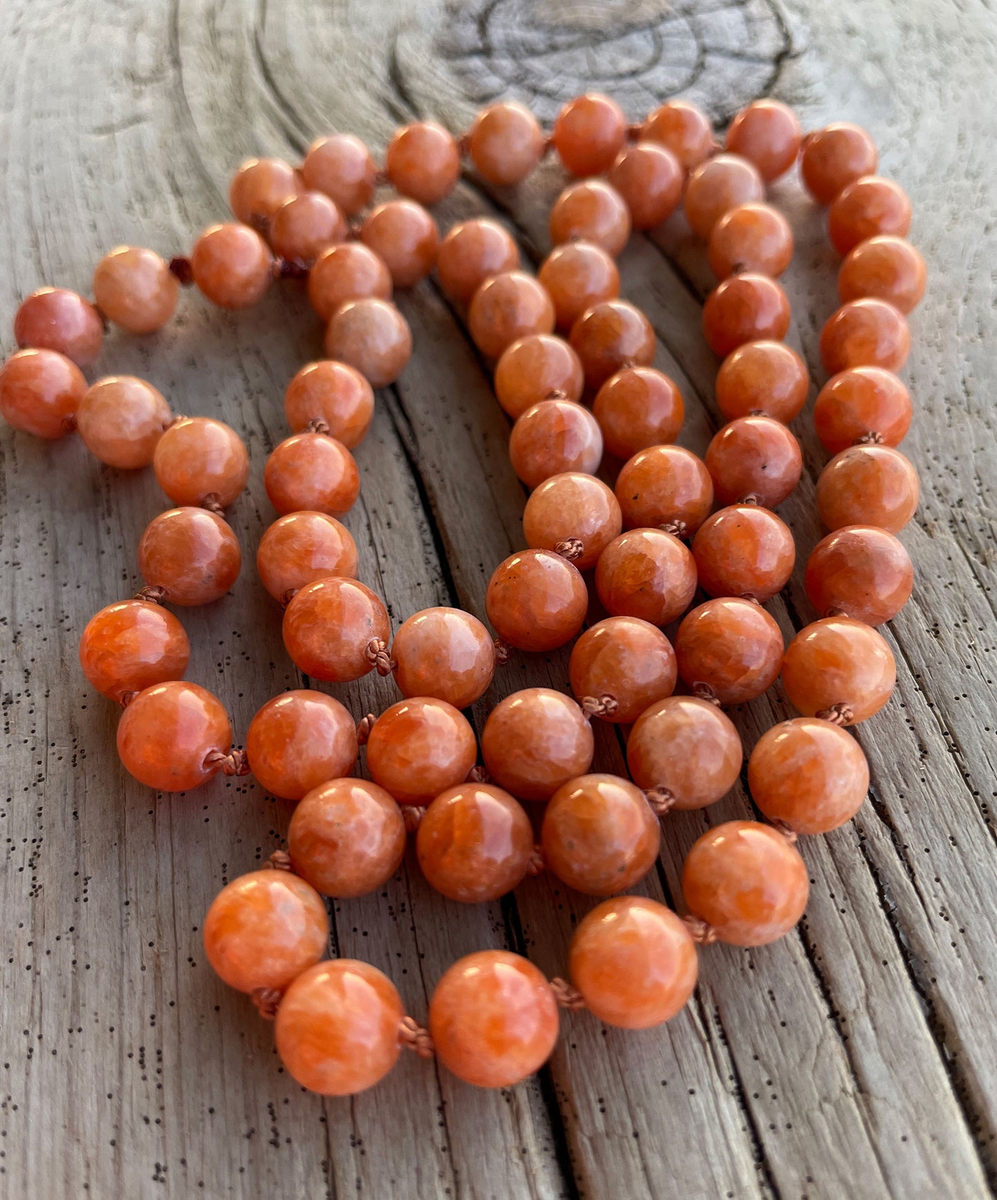 Orange Calcite Bead Necklace, Hand Knotted 26 Inch