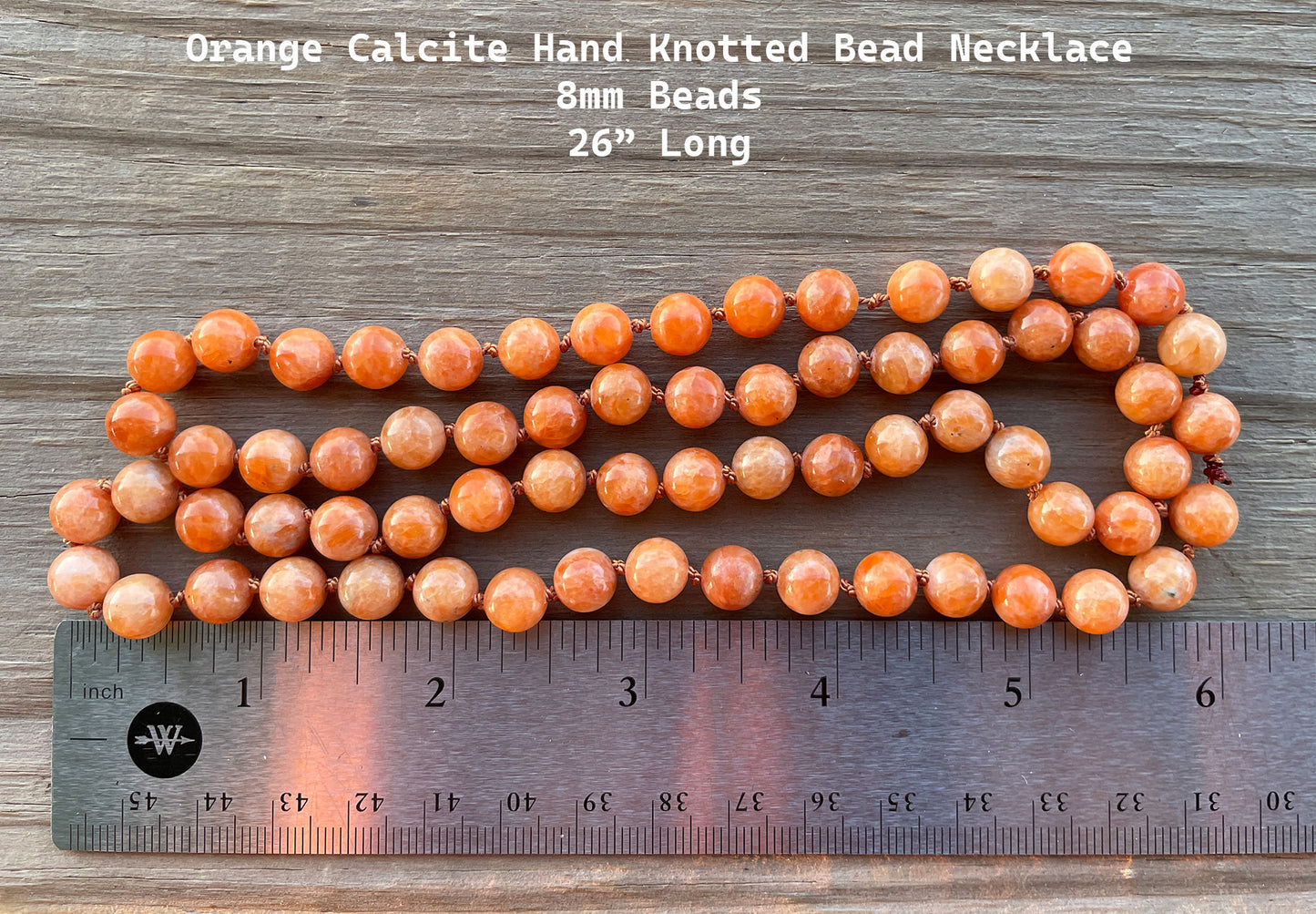 Orange Calcite Bead Necklace, Hand Knotted 26 Inch