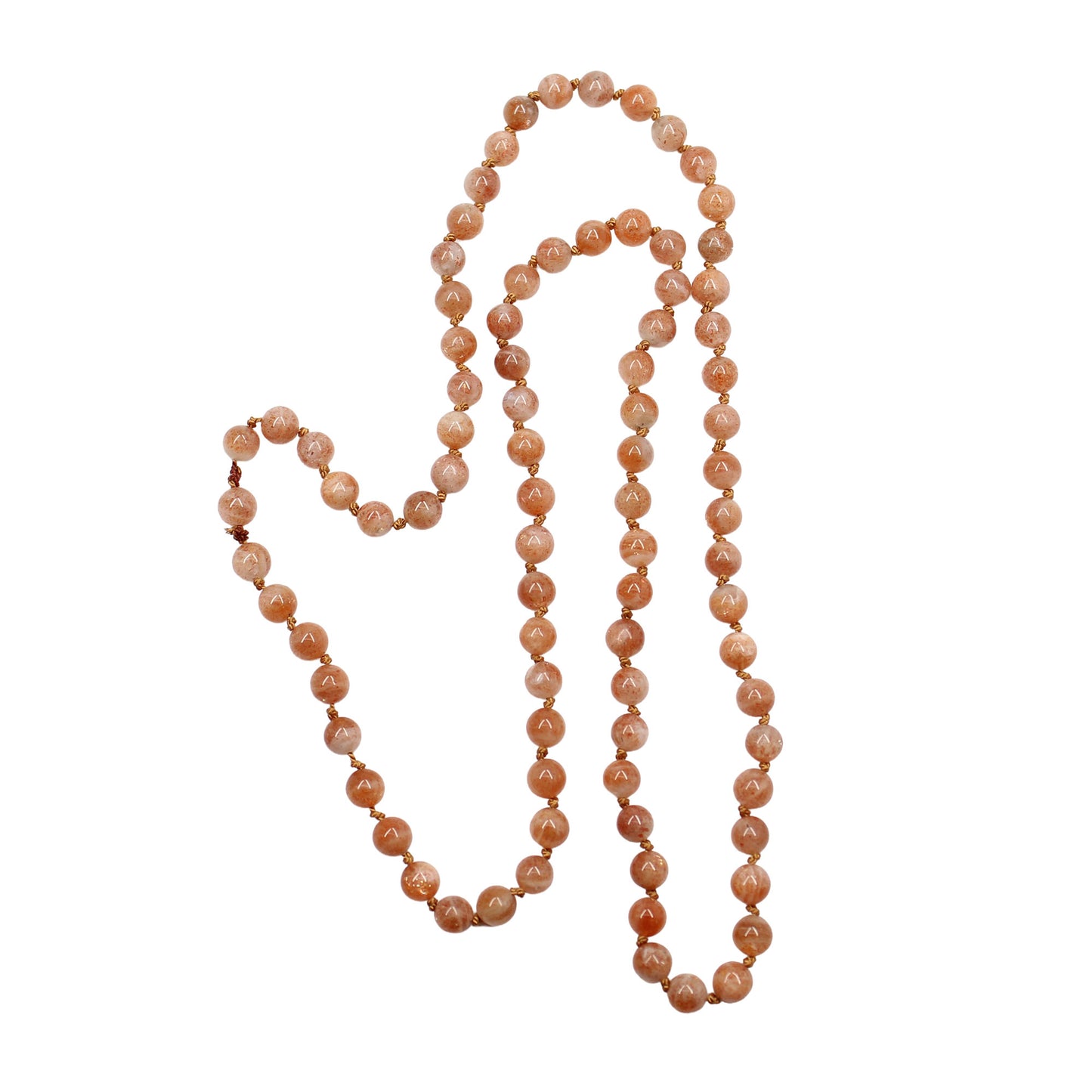 Long string of peach-colored sunstone beads