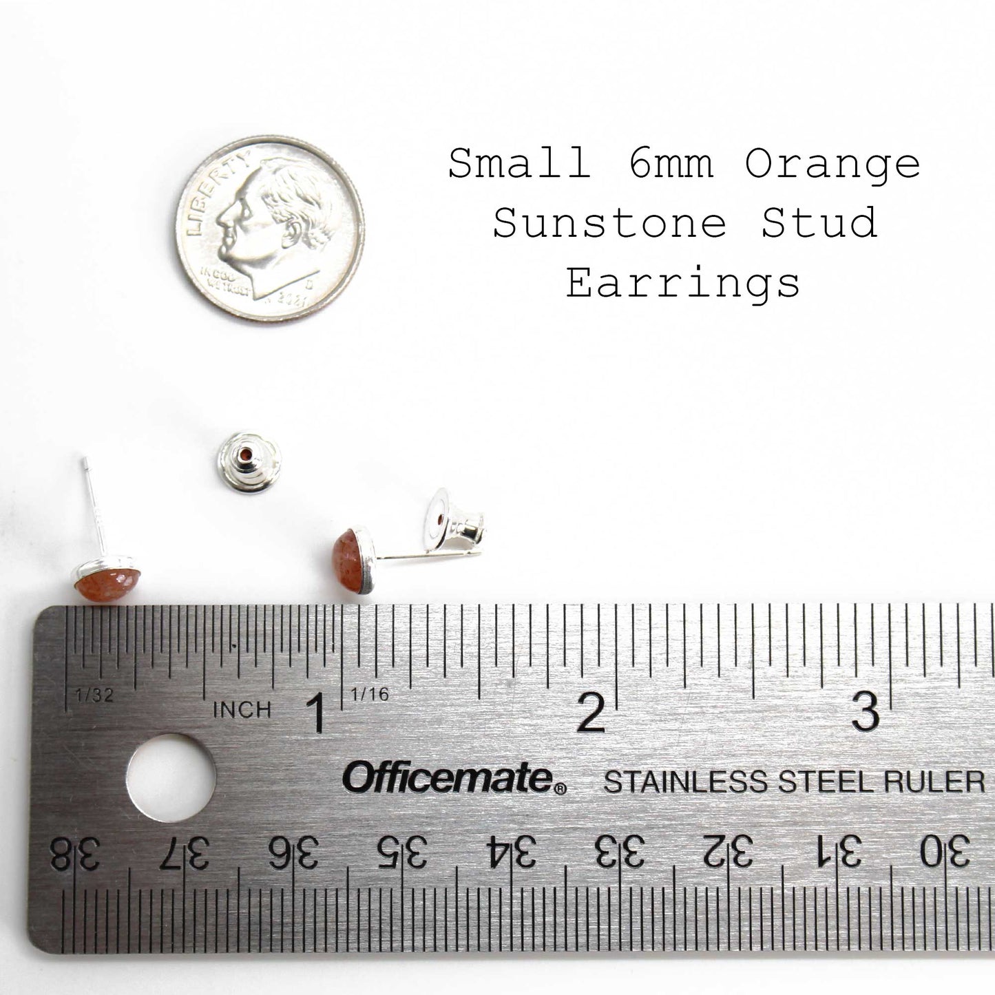 6mm Sunstone Stud Earrings in Sterling Silver