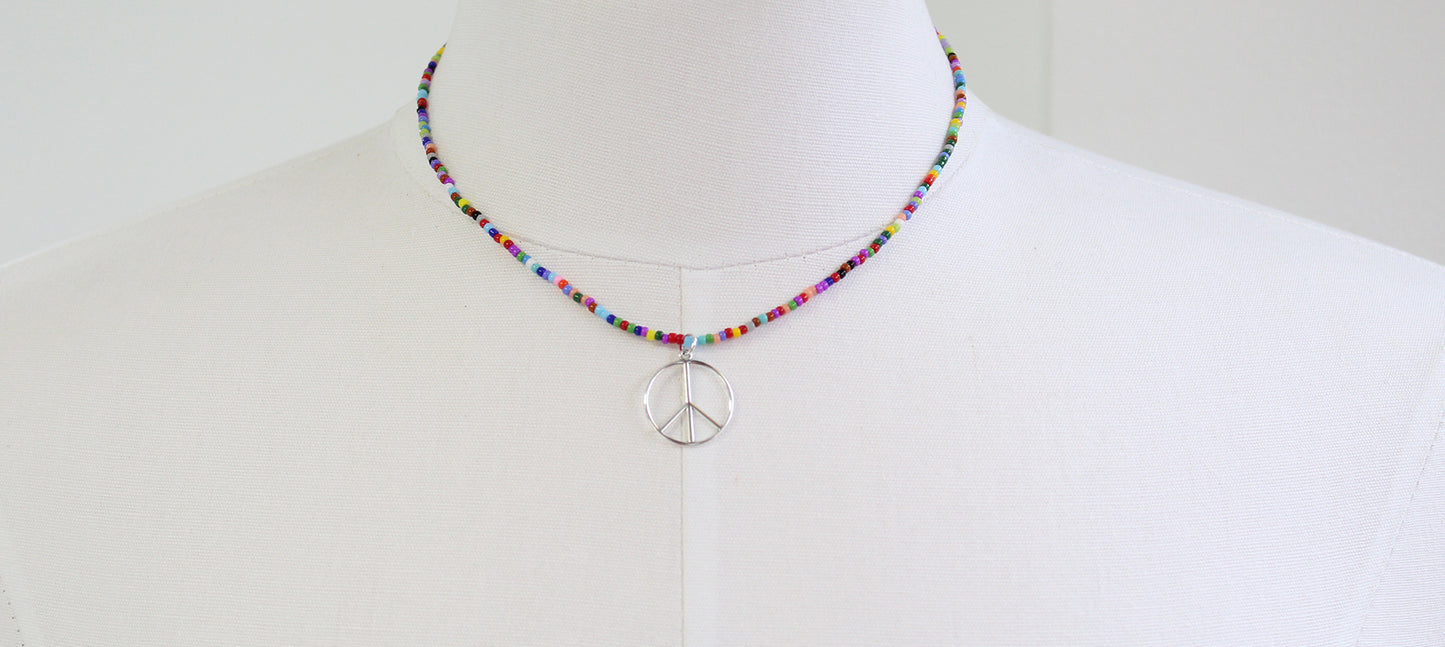 Peace Sign Necklace with Hippie Love Beads