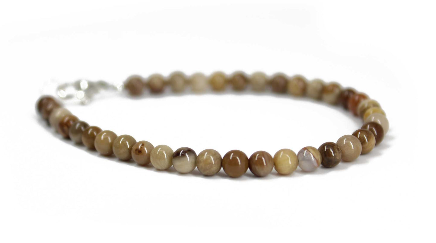 4mm Petrified Wood Bead Bracelet with Clasp