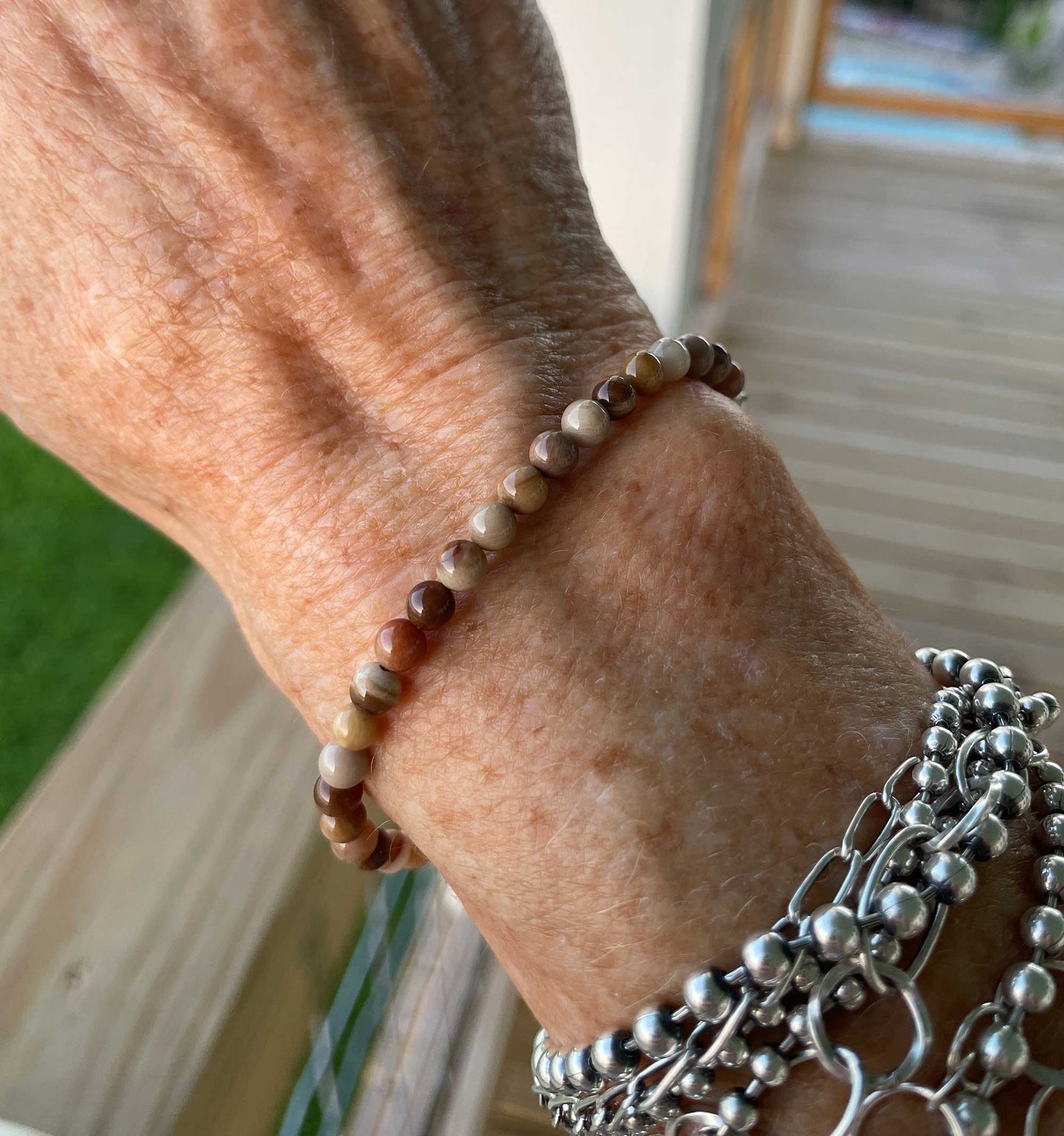 4mm Petrified Wood Bead Bracelet with Clasp