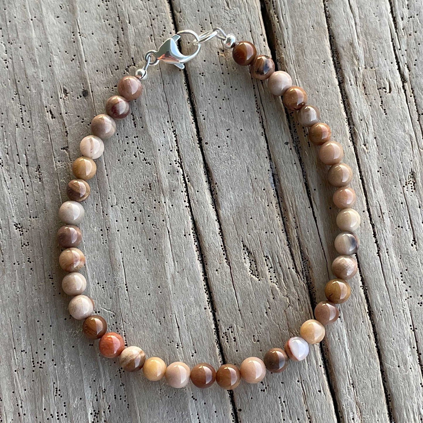 4mm Petrified Wood Bead Bracelet with Clasp