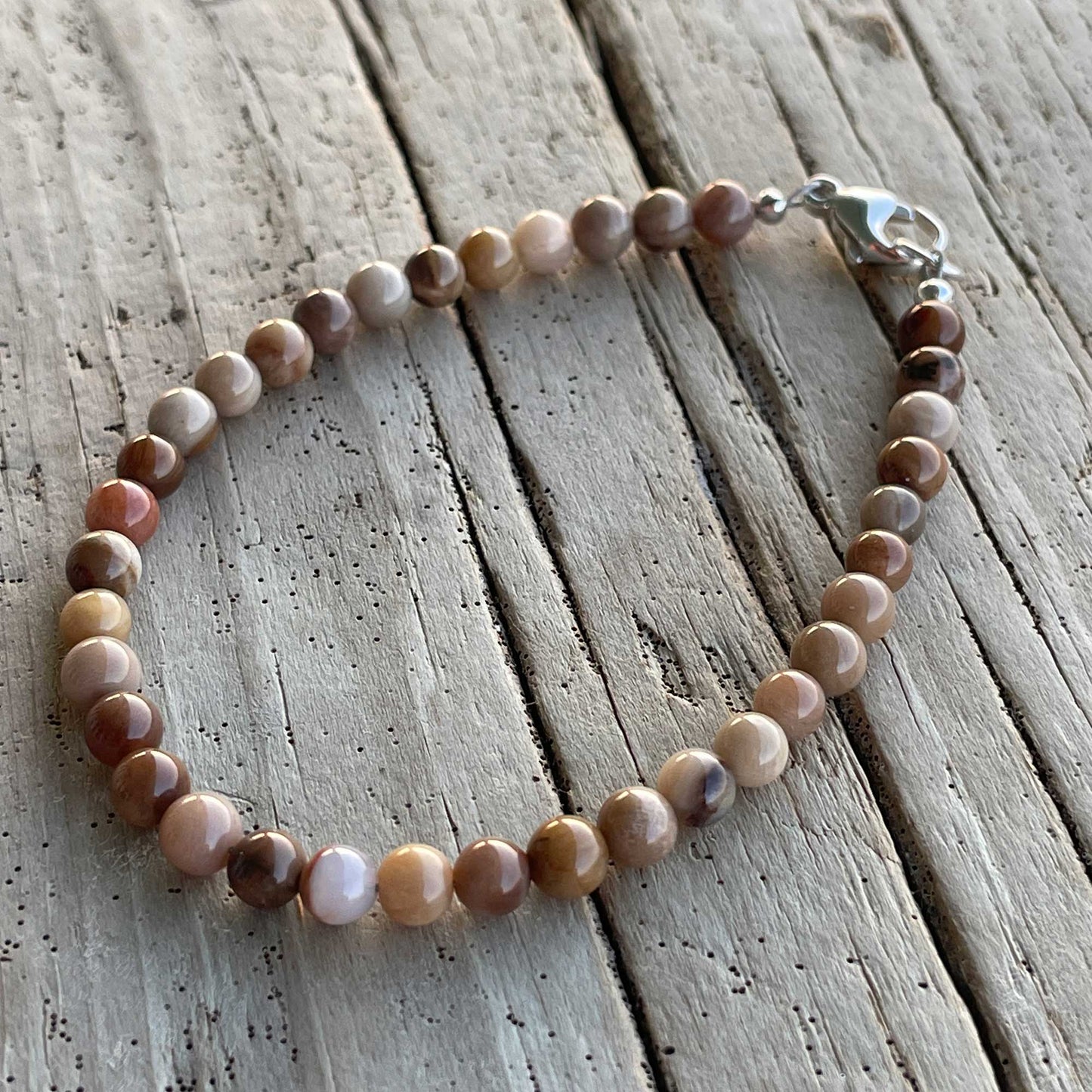 4mm Petrified Wood Bead Bracelet with Clasp